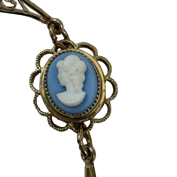 Cameo Bracelet and Earrings Set 14k Yellow Gold Overlay Filigree Link Sentiment - Picture 6 of 9